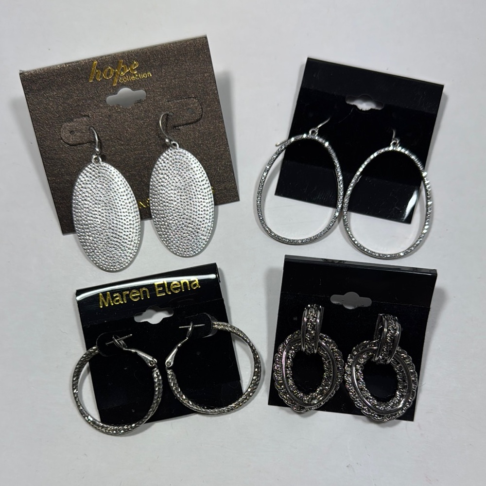 Home Collection Silver Oval and Hoop Earrings Set